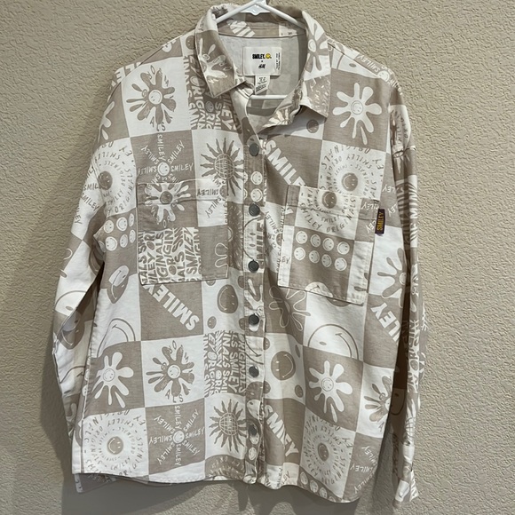 Smiley x H&M long sleeve oversized shacket size xs, hippie, boho, neutral - Picture 3 of 14